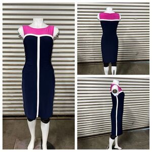 Ralph Lauren Dress Career Sheath Color block ruched pink, blue sleeveless